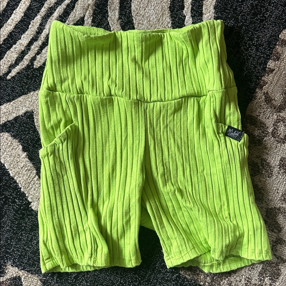 Neon Green Ribbed Shorts
